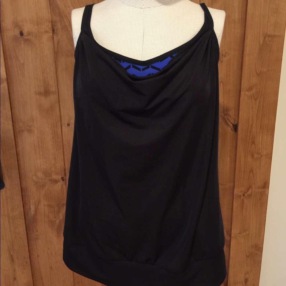 Athletic top w/ fitted bralette and blousy overlay